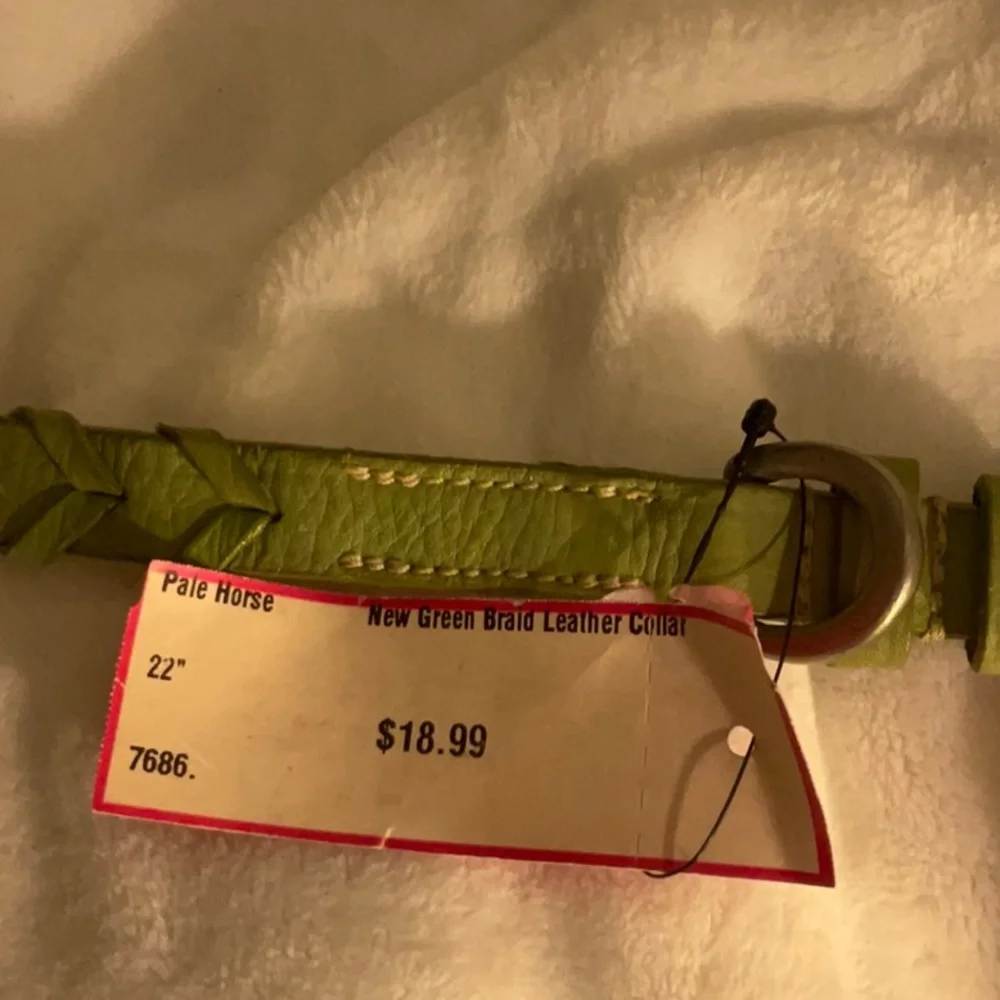 New green braid leather collar 22”